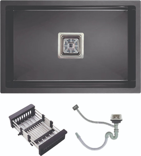 2x Cubas 60x45 Gourmet Quadrat Küche Nano Black Válv+cesto