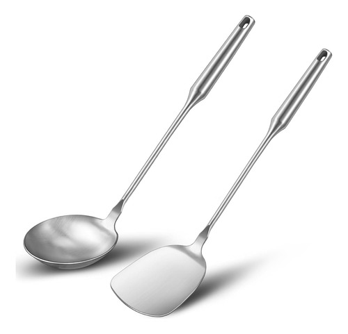 Juego 2 Espátulas + Cucharón Wok Acero Inoxidable