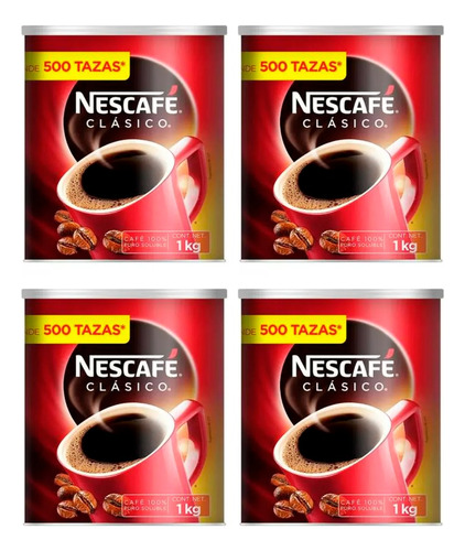 Caja Con 4 Latas De Café Nescafé Clásico De 1 Kilo Cada Una