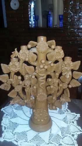 Arbol Vida Mexico Barro Metepec Original Candelabro Antiguo (Usado)