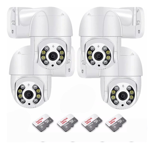 Kit 4 Camera Ip Icsee Wifi Cor Branco + 4 Cartão De Memória Sd 128GB