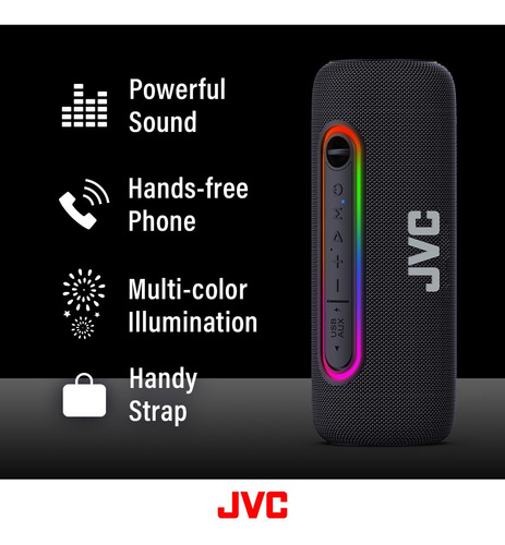 Jvc - Altavoz Inalámbrico Portátil Iluminado Con Salidas Máximas De 20 W, Sonido Dinámico, Bluetooth 5.0, Capacidad Tws, Usb-c, Ipx5, Entrada Aux, Hasta 5 Horas De Duración De La Batería - Sppa5btb