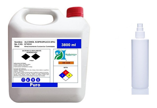 Imagen 2 de 2 de Alcohol Isopropilico Puro Galón Más Spray Oferta