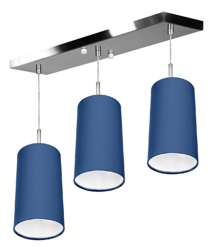 Lustre Pendente Cilindrico Triplo Base Retangular Azul