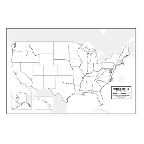 Póster Blanco De Mapa De Estados Unidos Gran Escala, L...