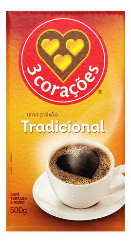 Café torrado e moído tradicional a vácuo 500g 3 Corações