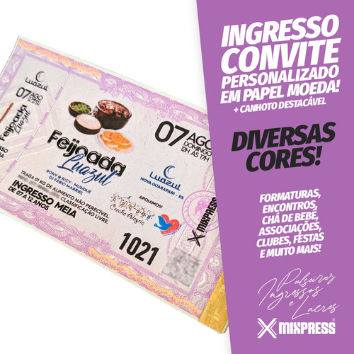 Ingresso Convite Personalizado Color Festa Evento . 100