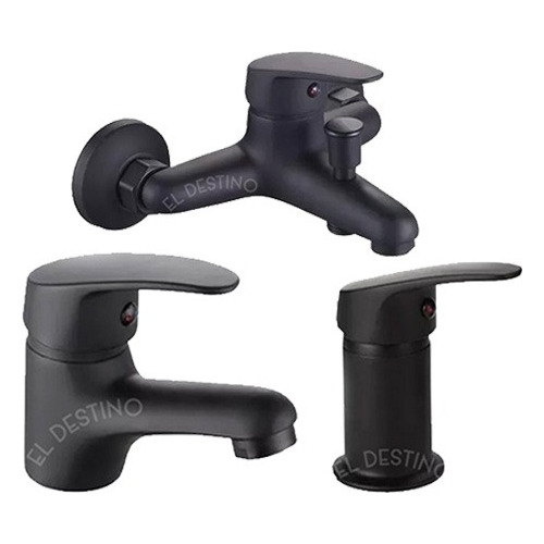 Kit Monocomando Baño Ducha Bidet Lavatorio Fas Tero Negro Ed