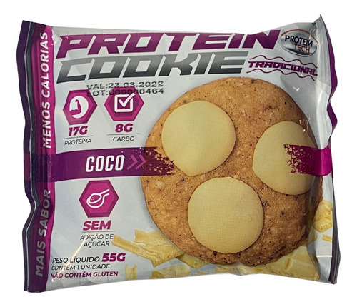 6x Cookie Proteintech Sabores Top Dieta Lowcarb Sabor Coco