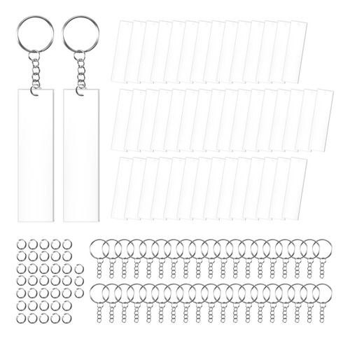 Llavero Acrílico Rectangular De 120 Piezas, Blanco, Transpar