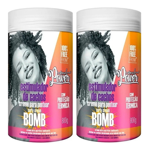 2 Unid Creme Para Pentear Curly Cream Bomb 800ml Soul Power