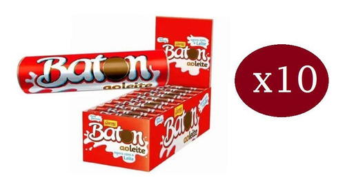 Kit 10 Caixas Baton Chocolate Ao Leite 300x16gr