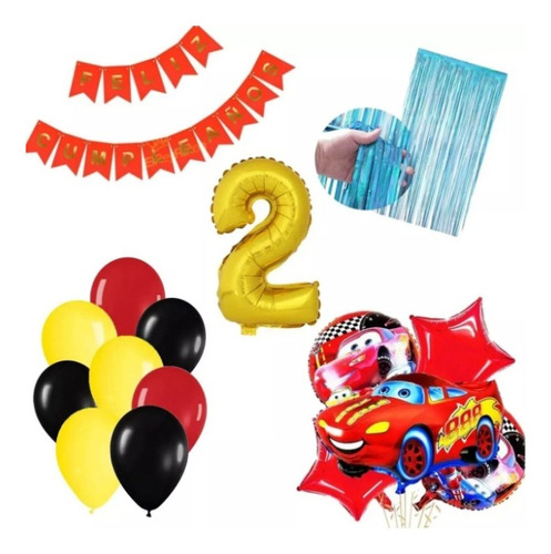 Kit Decoración  Cars 3d Globo 65cm Metalizado Rojo+cumple