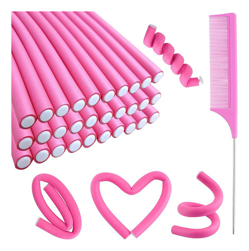 Juego De 30 Rulos Flexibles De 9.45 Pulgadas Para Cabello C. Color Rosado