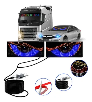 Painel Olho De Led Caminhao Tela Flexível Para Carro 30x12cm Azul
