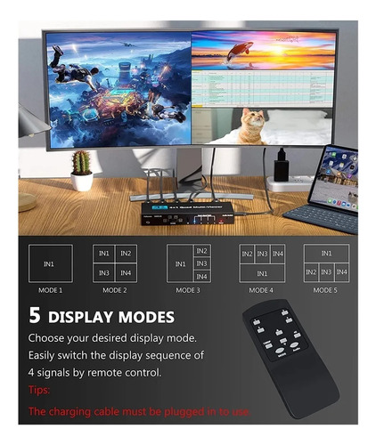 V 4k Hdmi Quad Multi-visor 4x1 Hdmi Segmentación De Pantalla