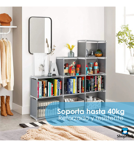 Estante Almacenamiento 9 Cajoneras Librero 120x123cm Mueble Color Gris Claro