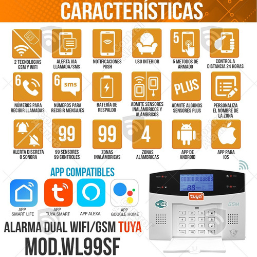 Imagen 3 de 10 de Wifi Kit 6 Alarma Gsm Alerta Inalambrica Seguridad Plus Casa