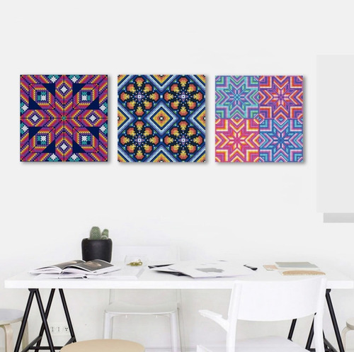 Cuadros Decorativos Arte Mexicano Huichol En Canvas De Algodón Con Bastidor Reforzado 2 Variantes Color Opción 2