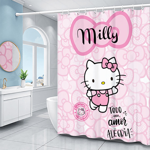 Cortinas De Ducha Con Ganchos De Hello Kitty, 180 X 180 Cm