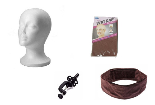 Kit: Faixa Hair Grip + Cabeça De Isopor + Suporte + Wig Cap!