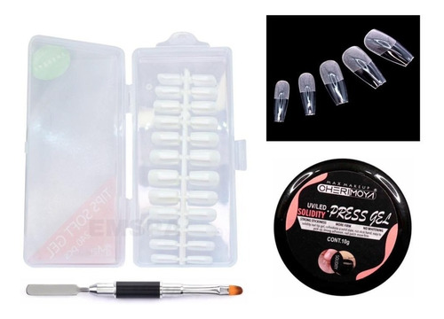 Kit De Uñas Soft Gel Cuadrada + Pegamento Press Gel + Pincel