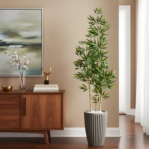 Bambu Mosso Sorte Verde Planta Artificial 150cm  Vaso Decor Cinza Coluna