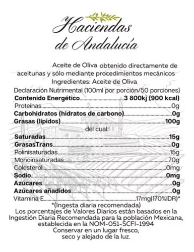 Aceite De Oliva 100% Puro Español 5 Lts. Haciendas de Andalucia