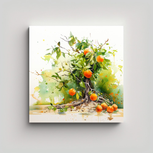 20x20cm Cuadro Abstracto De Árboles Frutales En Naranja Y A