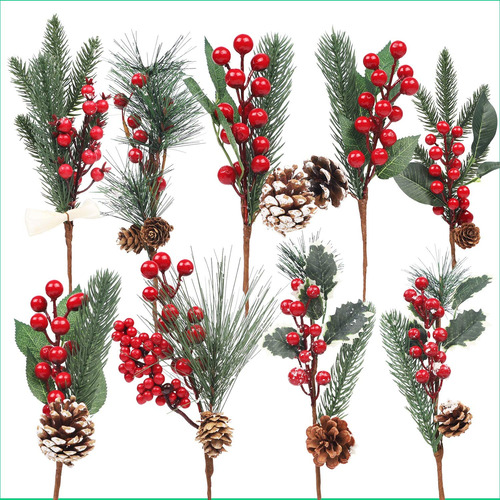 Paquete De 12 Ramitas De Bayas Artificiales Navideñas Para D