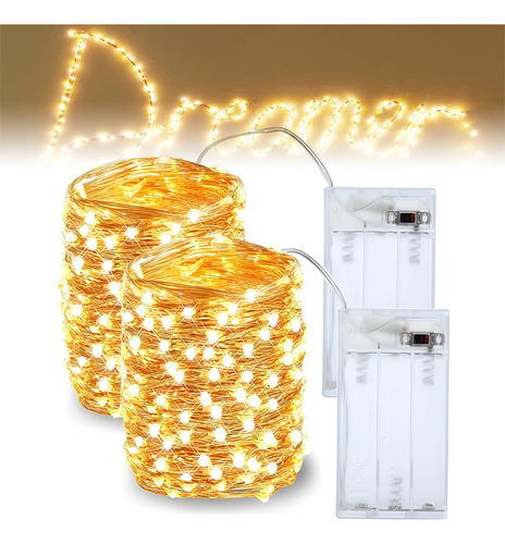 Guirnalda Luces 100 Led Hadas 2m Pilas Navidad Calido Luces Calida
