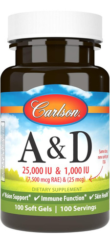 Vitamina A 25000 Iu Y D3 1000 Iu Carlson 100 Cápsulas