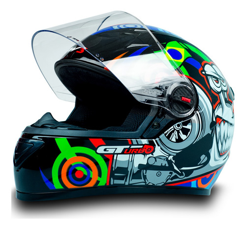 Imagem 2 de 6 de Capacete Fechado Moto Com Narigueira Gt Turbo Preto 58
