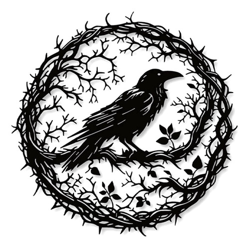 Arte De Pared De Metal Con Forma De Pájaro Cuervo, Decoració