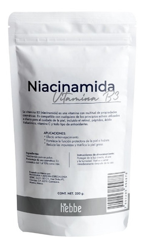 Imagen 1 de 10 de Niacinamida Niacina Cosmetico Facial Vitamina B3 Pura 250g