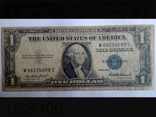 Billete One Dollar De Plata Año 1935  Usado $100 Dollares