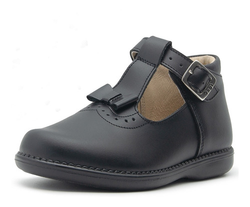 Zapato Bota Niña Dogi Con Arco Hebilla Negro Piel 15-17.5