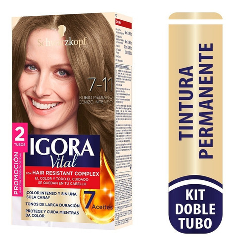  Tinte Cabello Igora Vital Permanente Tono 7-11 Rubio Mediano Cenizo Intenso