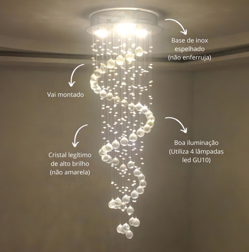 Lustre De Cristal Legítimo Espiral Para Sala De Jantar/estar 127/220V