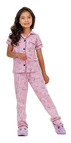 Pijama Estampada De Unicornio Con Botones Niña