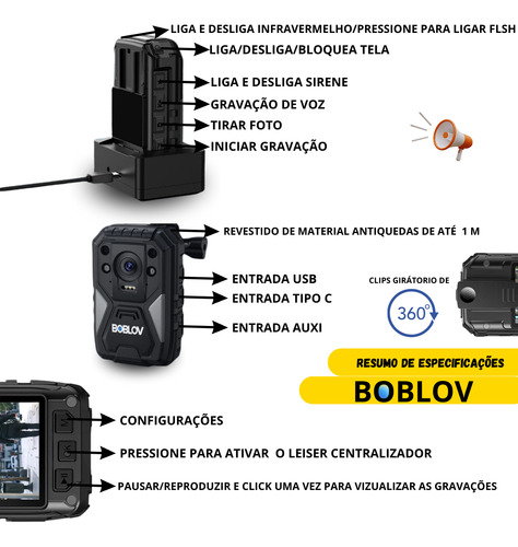 Câmera Bodycam Boblov Corporal 4k Noturna Com Infravermelho