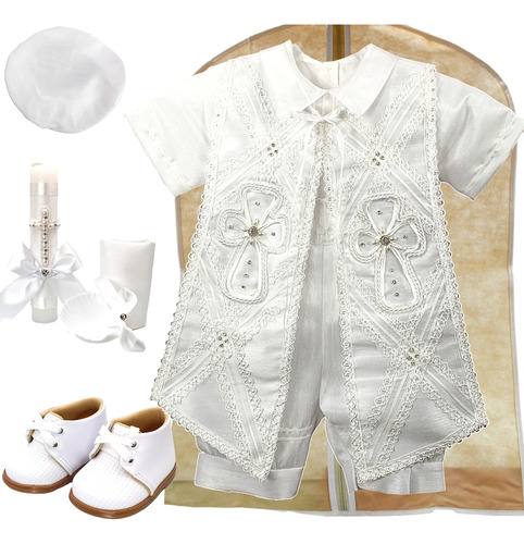 Ropon Traje De Bautizo Niño + Kit Vela + Zapatos + Calcetin