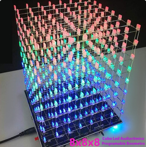 Cubo Led 8x8x8 Musical Boometro Espectro Programado Armado 