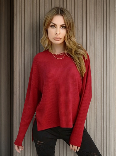 Sweter Camiseta Unicolor Hombros Caidos Irregular