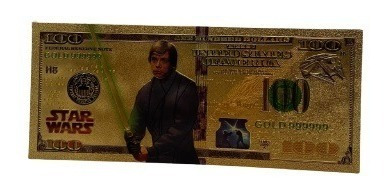 Imagen 1 de 7 de Billete De Coleccion Star Wars Luke Skywalker Feng Shui Oro