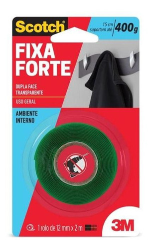 Fita Dupla Face Transp. Fixa Forte 400g 12mmx2m 3m Scotch Cor Incolor