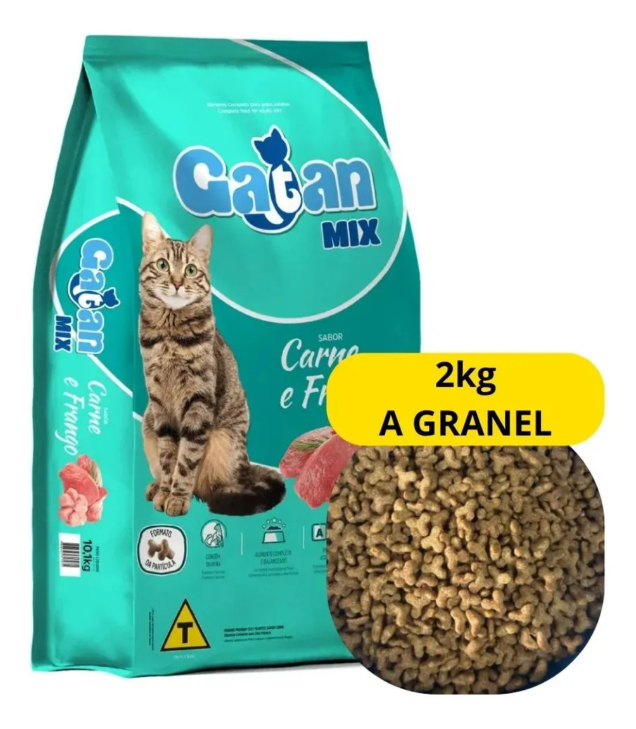 Ração Gatos Adultos Gatan Mix Carne E Frango 2kg A Granel