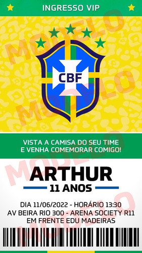 Convite Aniversário Festa - Camisa Seleção Brasileira Copa 1