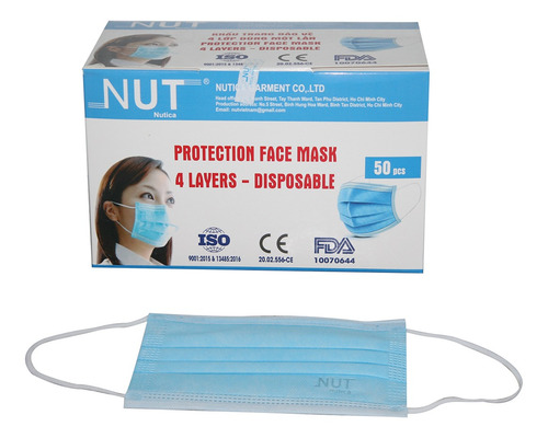 Imagen 2 de 9 de Tapabocas / Mascarilla Quirurgica Desechable 4 Capas - Nut