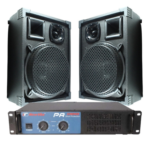 Kit Amplificador Pa 900-450w Rms+2 Caixas Acústicas 250w Rms